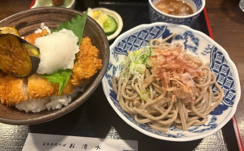 (大野市ランチ)揚げ茄子梅肉醤油カツ丼おろしそばセット@お清水
